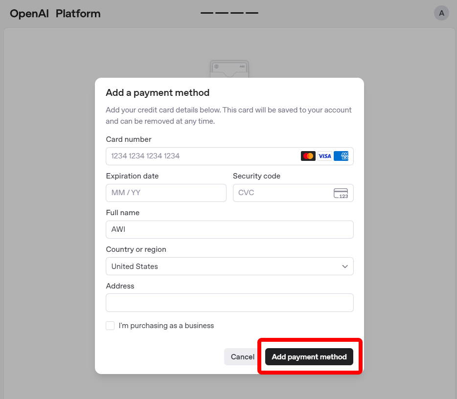 OpenAI - Create payment details